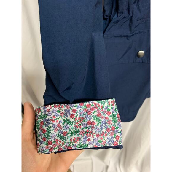 Lands' End Women’s Navy Hooded Utility Jacket Size M | Floral Trim Raincoat - Picture 3 of 7